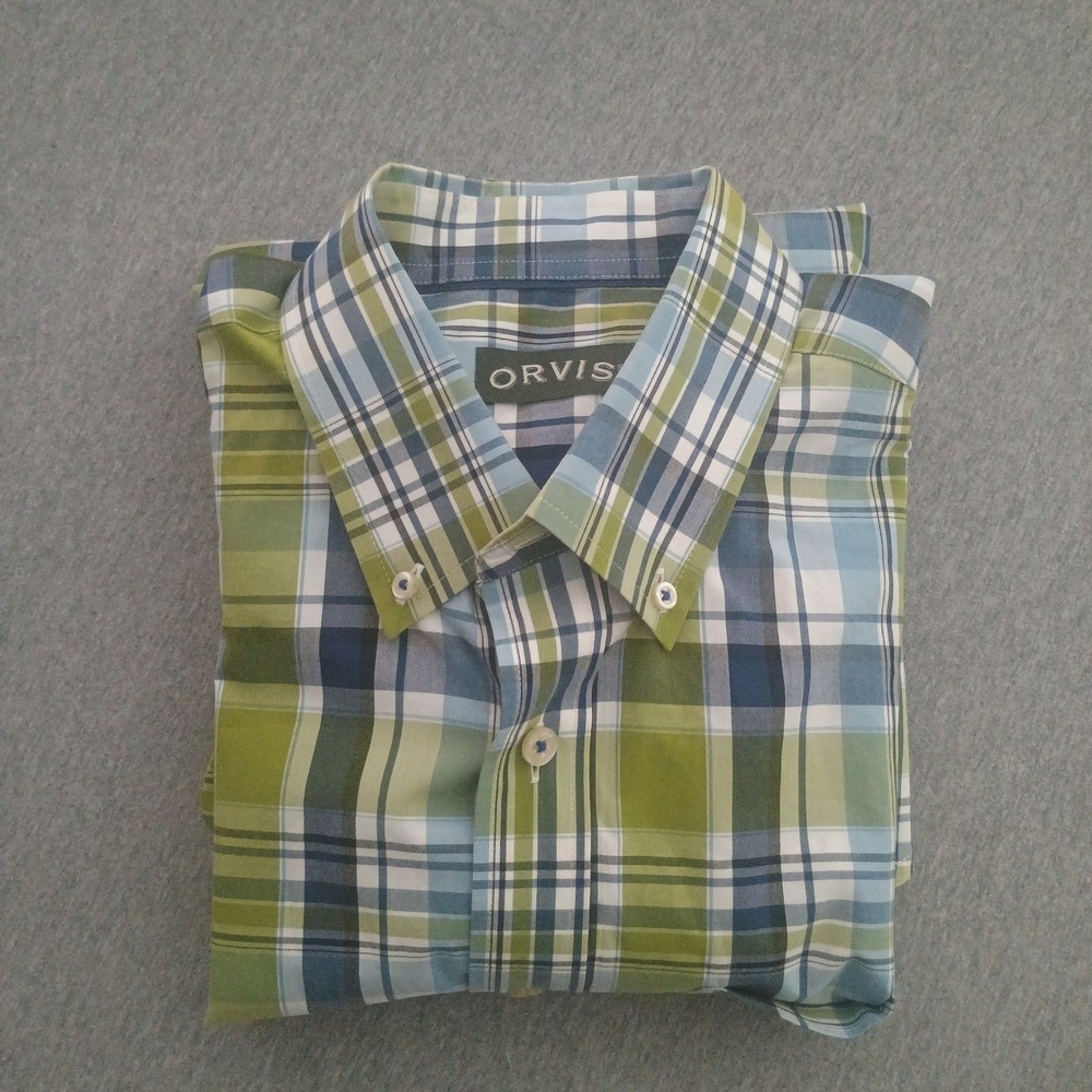 Orvis Heritage Wash Green Blue Plaid Button Down Shirt Mens Large L 2GMX - Picture 11 of 11